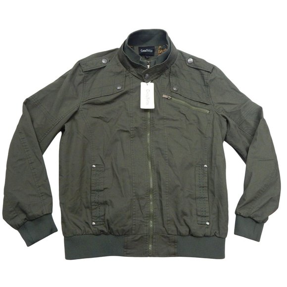 Mens Casual Military Jacket Stand Collar Zipper Pocket Cargo Jacket Army Green L - Picture 14 of 16
